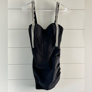 Stunning Akira cocktail mini dress with rhinestone detail. Black. Size small.